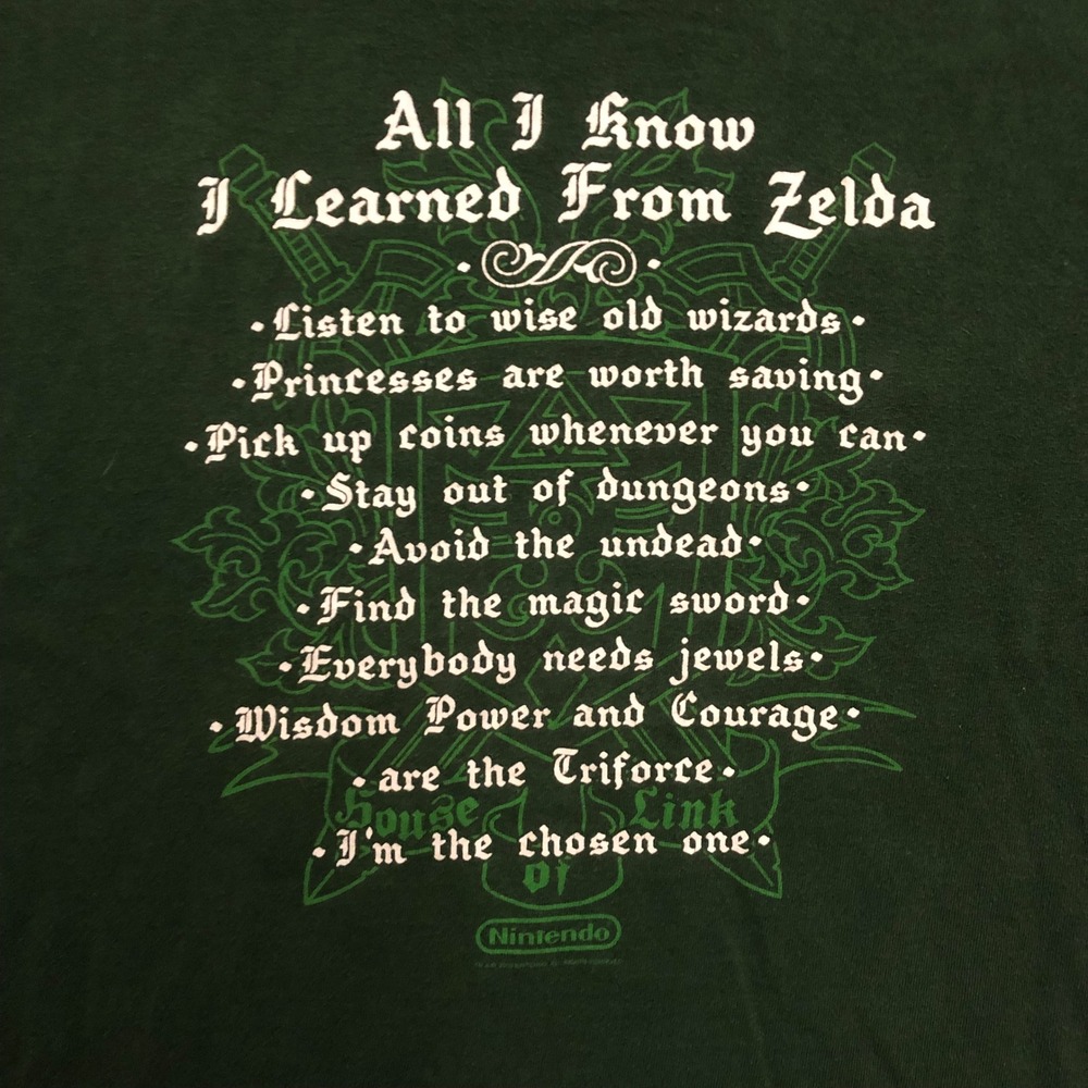 Nintendo Legend of Zelda All I Know I Learned From Zelda T-Shirt Green 2005 XL